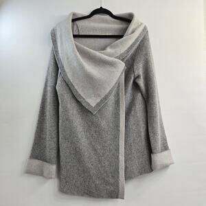 AIDA Italy Wool Open Front Cardigan Sweater L Gray Wrap Draped Cozy Quiet Luxury